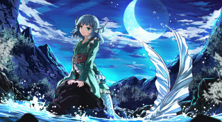 Woman green dress water moon - the water free wallpaper