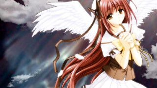 Girl red hair angel wings - a cloudy sky free wallpaper
