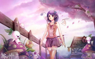 Girl bow tie walking field - a bow tie free wallpaper