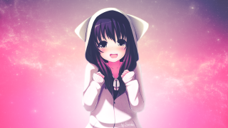 Girl long hair hoodie pink - anime art free wallpaper