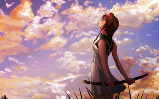 Woman sword cloudy sky grass - the background and grass free wallpaper