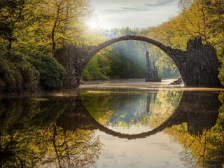 Bridge river trees forest bench - a bridge over a river free wallpaper