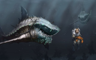 Man suit shark gun night - darek zabrocki free wallpaper