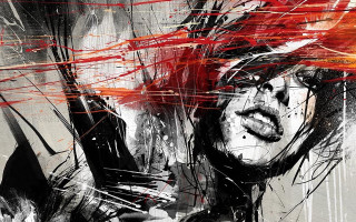 Woman red hair red hat - punk art free wallpaper