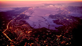 City night view airplane aerial - video art free wallpaper