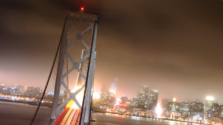 Bridge city night lights red - long exposure free wallpaper