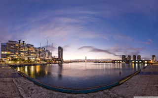 Large body water city night - ultra wide angle free wallpaper