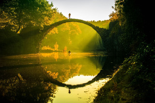 Bridge river boat person standing - the water and a person free wallpaper