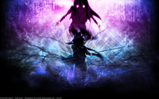 Woman sword purple blue demon - back free wallpaper