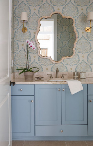 Blue vanity bathroom mirror flowerpot - a bathroom free wallpaper