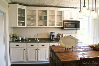 Kitchen wooden counter white cabinets - anne rigney free wallpaper