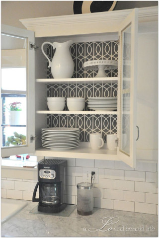 Kitchen cabinet dishes cups coffee - evaline ness free wallpaper