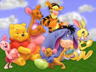 Winnie the pooh characters field - a blue sky background free wallpaper