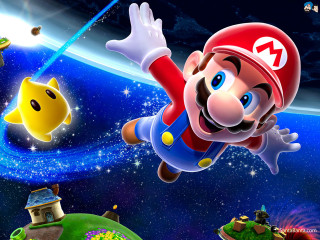 Mario running space characters planet - space free wallpaper