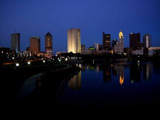 City skyline night lake bridge - a bridge in the foreground free wallpaper
