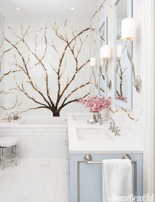 Bathroom tree wallpaper sink mirror - a vase of flowers free wallpaper