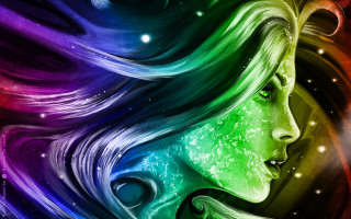 Woman long hair rainbow background 2 - effect free wallpaper