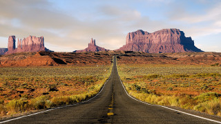 Long road desert mountains cloudy - a matte painting free wallpaper