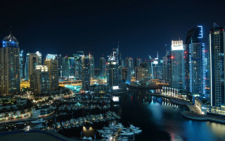 City skyline night boats water 3 - a matte painting free wallpaper