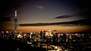 City skyline night tall building 4 - a few cloud free wallpaper