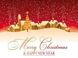 Snowy village christmas card tree - a christmas card free wallpaper