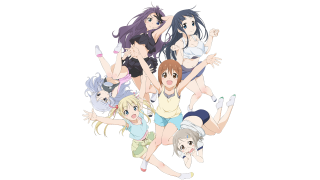 Anime girls group pose arms - their leg free wallpaper