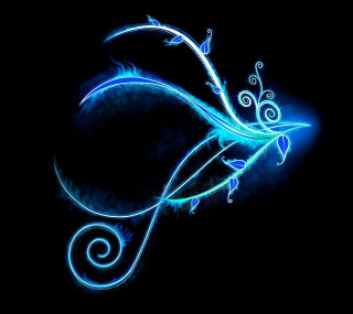 Blue swirly flower black background - bioluminescence free wallpaper