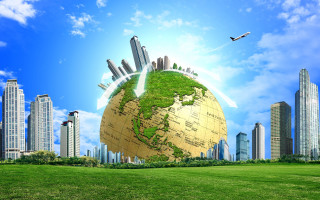Globe city background bird flying - environmental free wallpaper for desktop