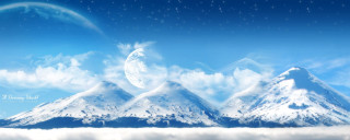 Mountain range moon rainbow crescent - a moon in the sky above free wallpaper