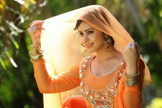 Woman orange dress holding cloth - an orange dress free wallpaper