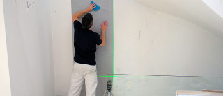 Man painting wall blue brush - interactive art free wallpaper
