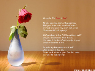 Rose vase poem tabletop lightbrown - romantic free wallpaper