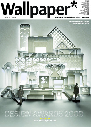 Man building stairs magazine cover - international typographic style free wallpaper