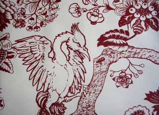 Red white wallpaper bird tree - a silk screen free wallpaper