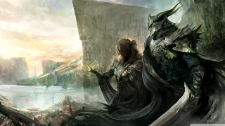 Woman dress rock dragon castle - a long dress free wallpaper