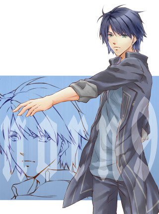 Man blue hair pointing hand - his hand out free wallpaper
