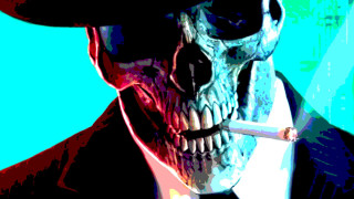 Man hat suit smoking cigarette - a skull free wallpaper