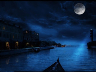 Boat night water full moon - evgeny lushpin free wallpaper