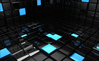 Blue squares black floor walls - floor free wallpaper