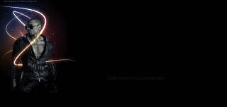 Man black leather jacket neon - his face and chest free wallpaper