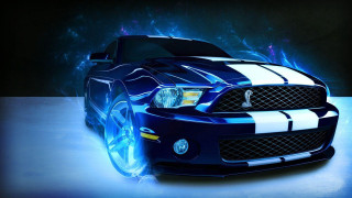 Blue mustang white stripes blue - hood hood free wallpaper