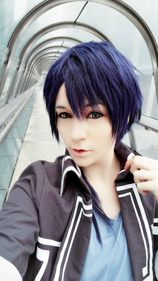 Blue hair jacket cosplay glass - a hand free wallpaper