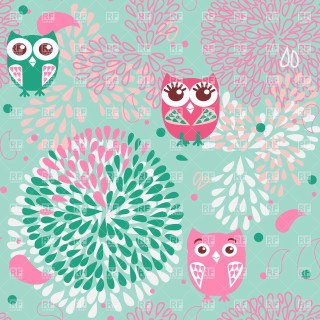 Owls flowers blue background pink - a blue background free wallpaper