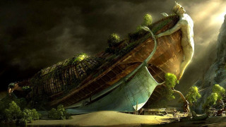 Giant boat hillside forest mountain - mountain range free wallpaper