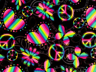 Colorful peace signs flowers bubbles - psychedelic art free wallpaper