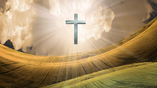 Cross field sky clouds sunrays - radiant free wallpaper