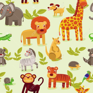 Cartoon jungle animals plants green - naive free wallpaper