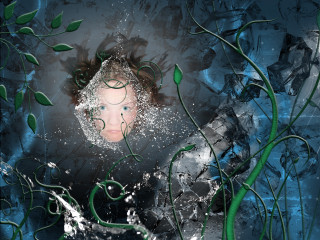 Woman green plant hair blue - a womans face free wallpaper