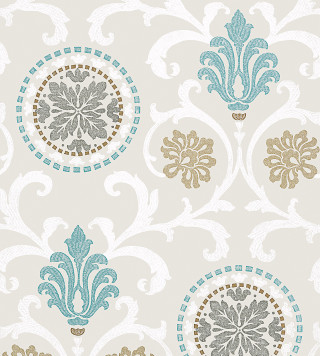 Blue brown flowers pattern white - a flemish baroque free wallpaper