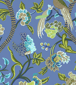 Blue green floral pattern birds - back side free wallpaper